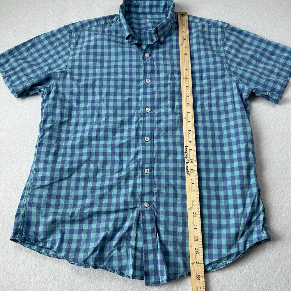 J Crew Shirt Men's Large Blue Light Weight Window Pane Plaid Cotton Button‎ Down - Picture 6 of 8